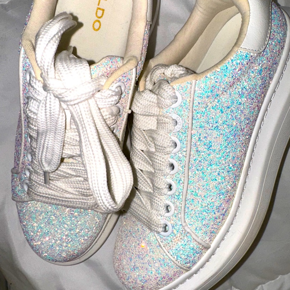 White sparkling iridescent shoes